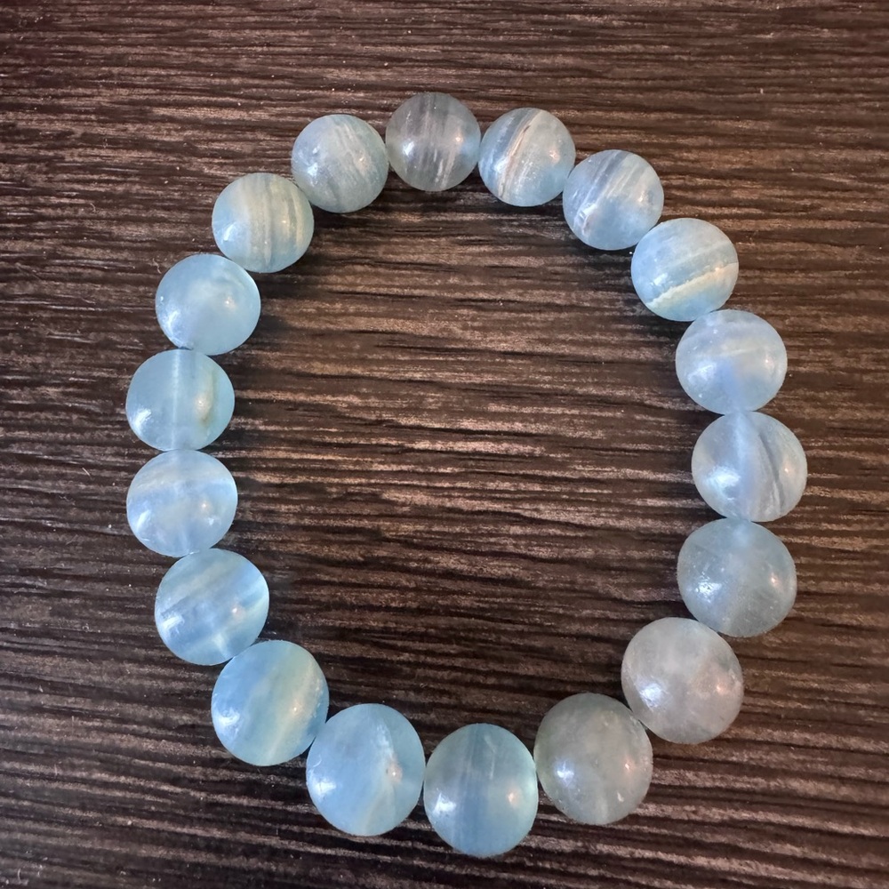 Blue Lemurian Calcite large Beaded Bracelet - 17cm wrist